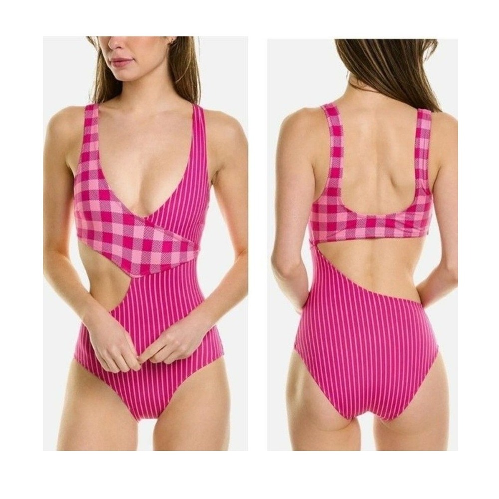 Solid & Striped Reese‎ one piece size XS gingham stripe cutout swim $188